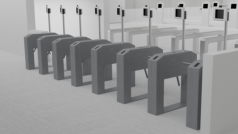 Ilustrasi Gate 1 : Face Recogniion turnstile, dengan konfigurasi beberapa lajur