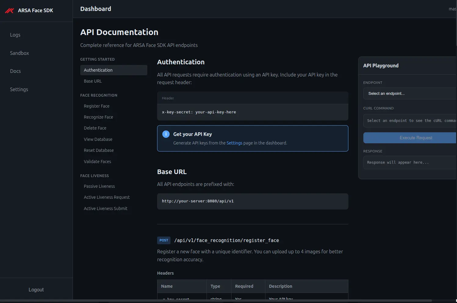 ARSA Face SDK Dashboard Docs