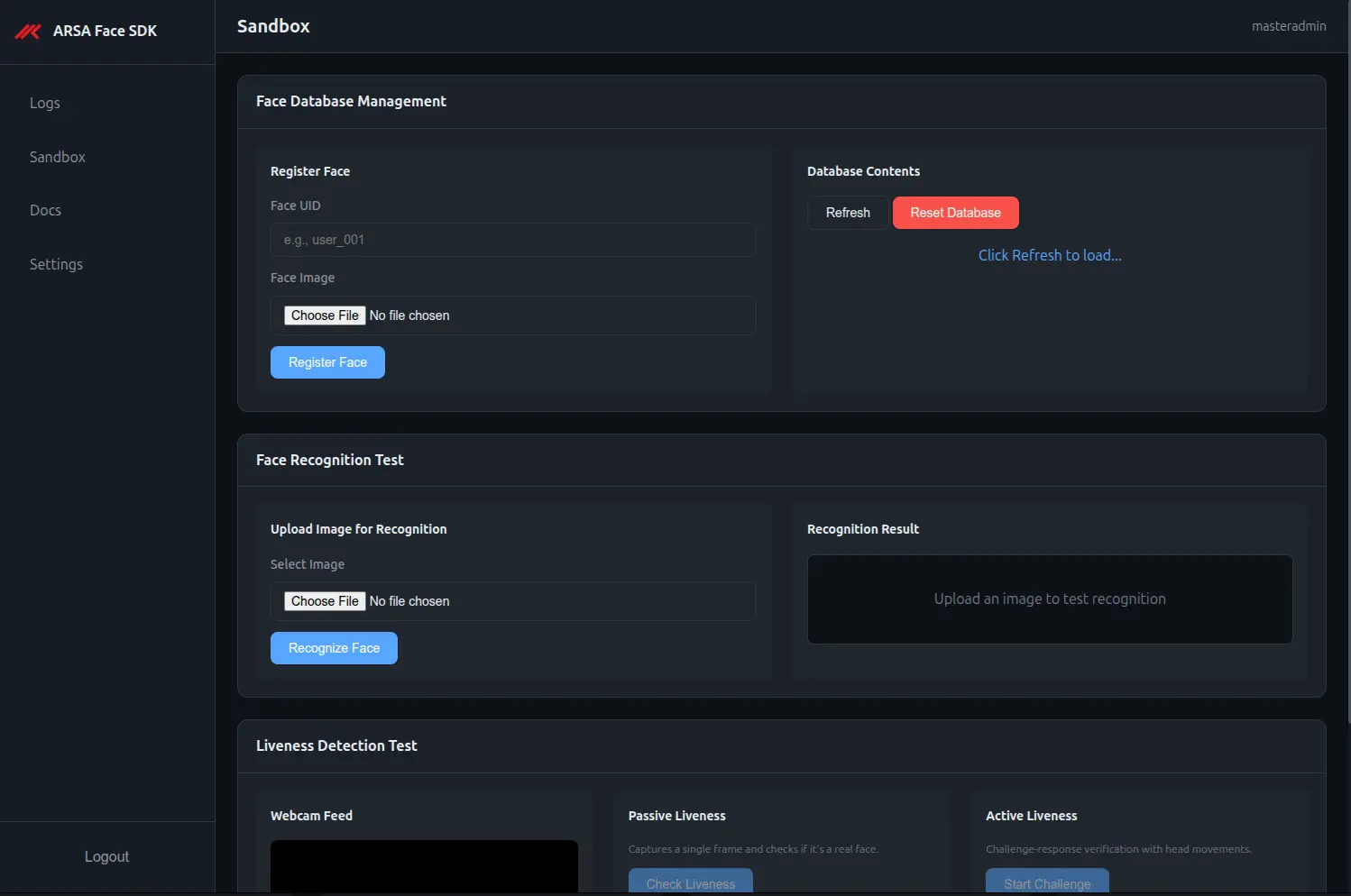 ARSA Face SDK Dashboard Sandbox